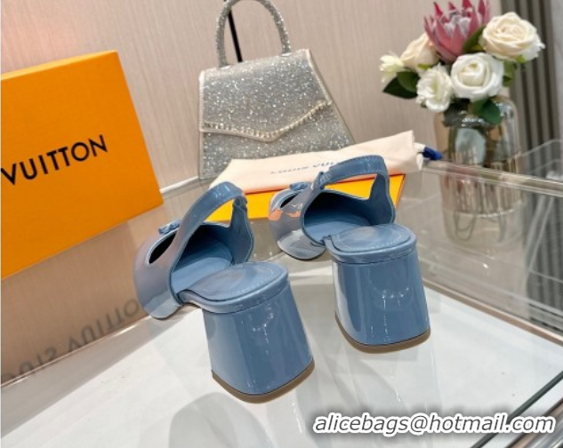 Stylish Louis Vuitton Swing Slingback Pump 5.5cm in Patent Leather Light Blue 2025 1AGTY9
