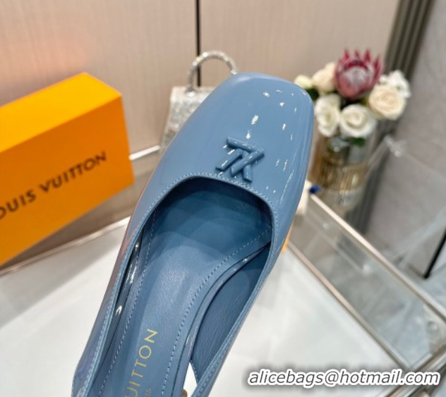 Stylish Louis Vuitton Swing Slingback Pump 5.5cm in Patent Leather Light Blue 2025 1AGTY9