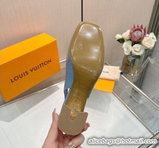 Stylish Louis Vuitton Swing Slingback Pump 5.5cm in Patent Leather Light Blue 2025 1AGTY9