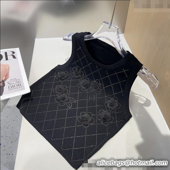 ​Super Quality Chanel Camellia Vest 0314 Black 2025