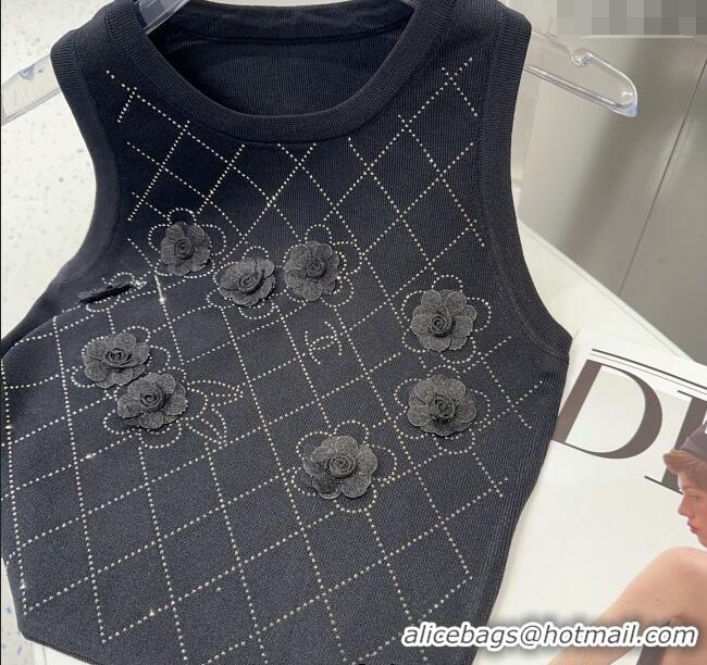 ​Super Quality Chanel Camellia Vest 0314 Black 2025