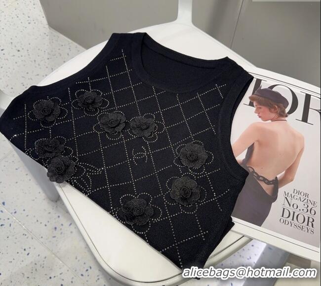​Super Quality Chanel Camellia Vest 0314 Black 2025