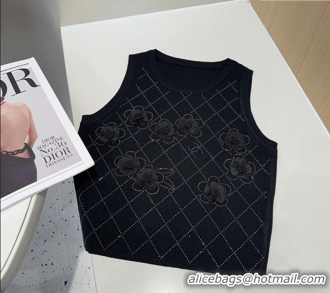 ​Super Quality Chanel Camellia Vest 0314 Black 2025