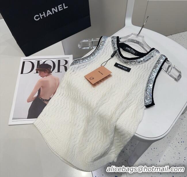 Good Quality Miu Miu Sequins Vest 0314 White 2025