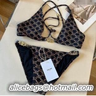 ​Discount Celine Two-Pieces Swimwear with Logo Chain 0513 Brown 2025