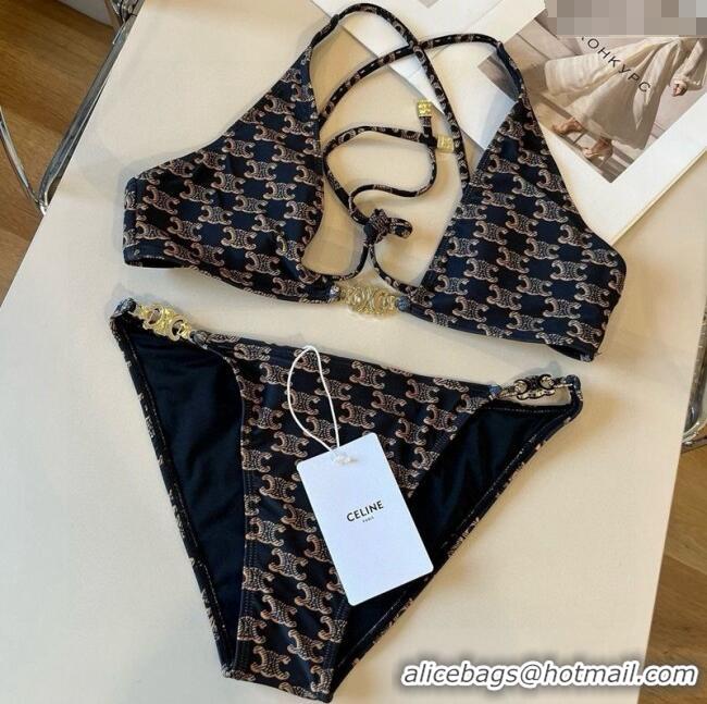 ​Discount Celine Two-Pieces Swimwear with Logo Chain 0513 Brown 2025