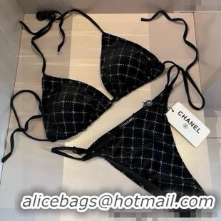 ​Unique Style Chanel Quilted Corduroy Two-Pieces Swimwear 0513 Black 2025