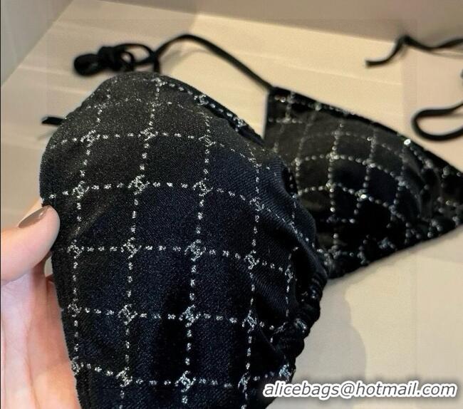 ​Unique Style Chanel Quilted Corduroy Two-Pieces Swimwear 0513 Black 2025