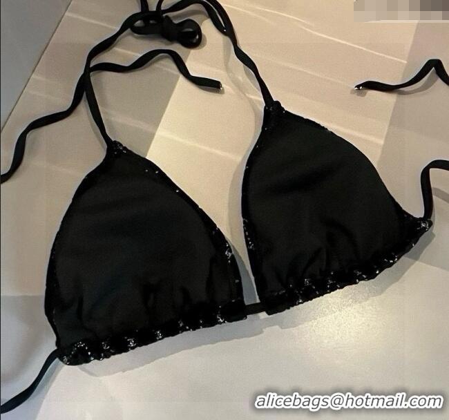 ​Unique Style Chanel Quilted Corduroy Two-Pieces Swimwear 0513 Black 2025