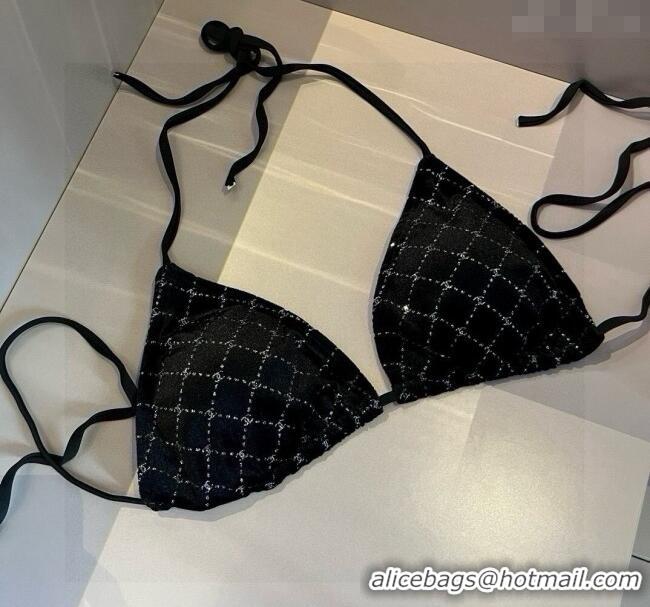 ​Unique Style Chanel Quilted Corduroy Two-Pieces Swimwear 0513 Black 2025
