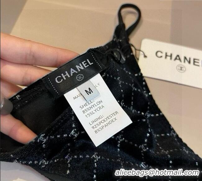 ​Unique Style Chanel Quilted Corduroy Two-Pieces Swimwear 0513 Black 2025