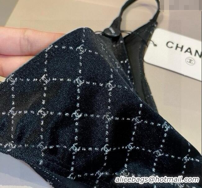 ​Unique Style Chanel Quilted Corduroy Two-Pieces Swimwear 0513 Black 2025