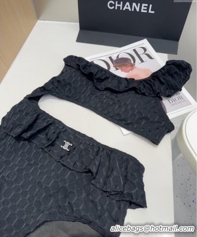​Low Cost Celine One-Piece Swimwear with Falbala 0513 Black 2025