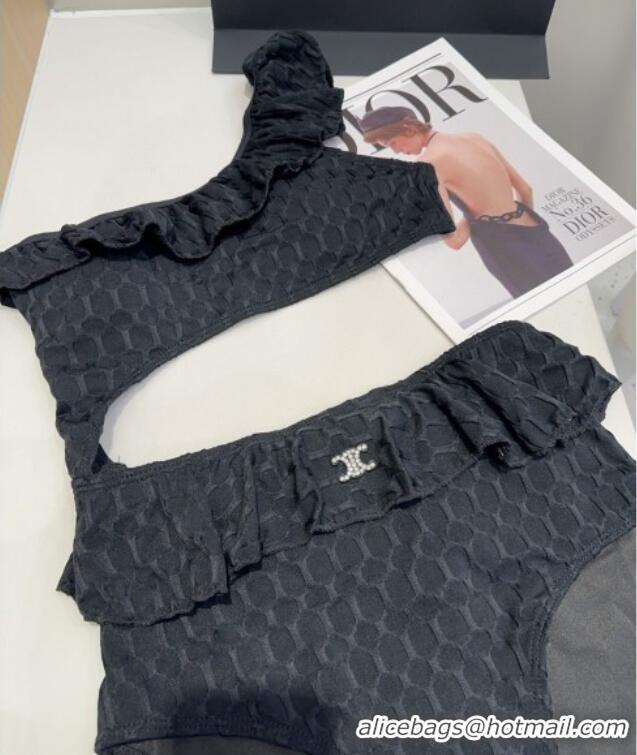 ​Low Cost Celine One-Piece Swimwear with Falbala 0513 Black 2025