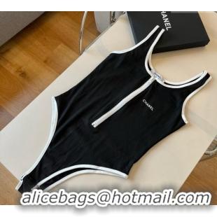 ​New Fashion Chanel Zip One-Piece Swimwear 0513 Black 2025