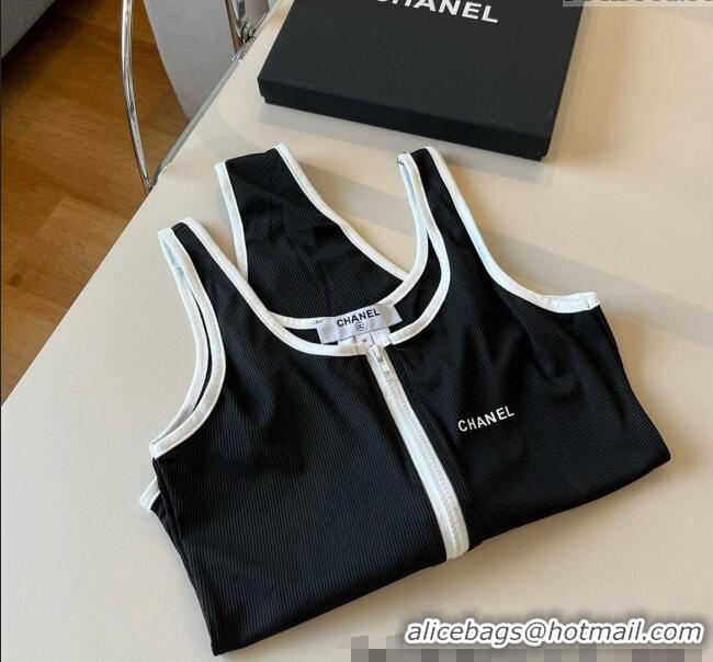 ​New Fashion Chanel Zip One-Piece Swimwear 0513 Black 2025