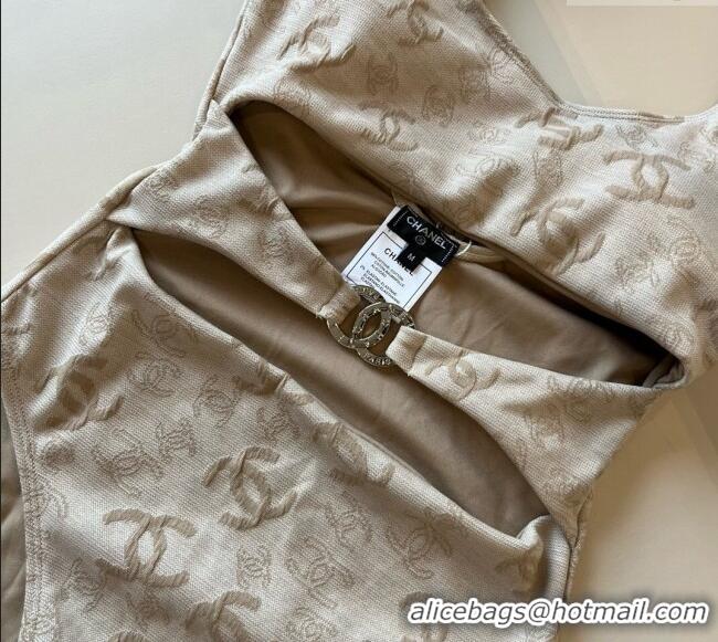 Luxury Cheap Chanel CC One-Piece Swimwear 0513 Beige 2025