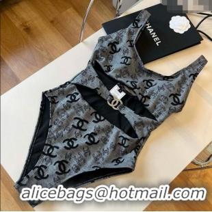 Best Luxury Chanel CC One-Piece Swimwear 0513 Grey 2025