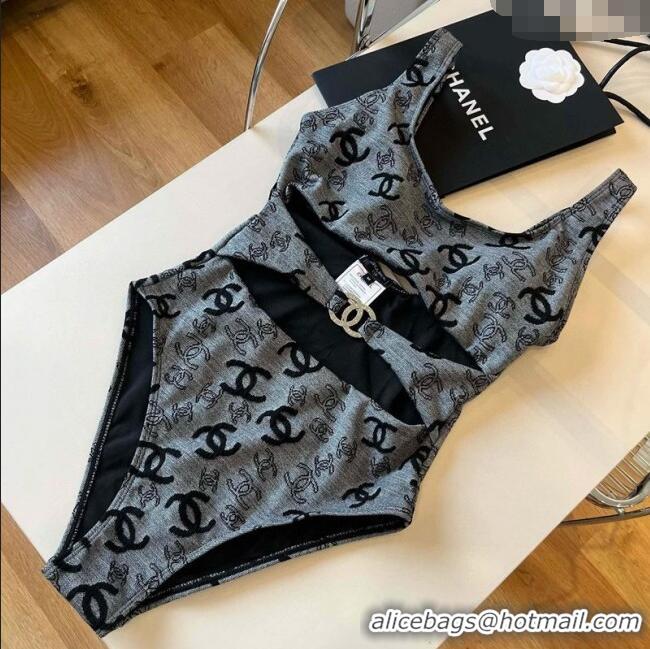 Best Luxury Chanel CC One-Piece Swimwear 0513 Grey 2025