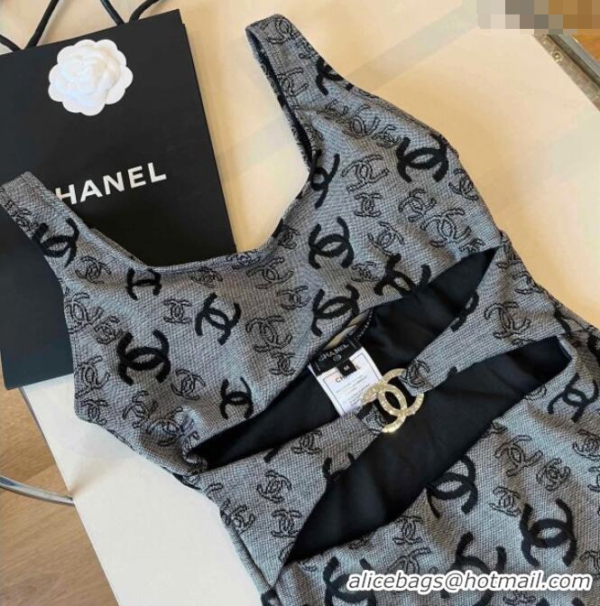 Best Luxury Chanel CC One-Piece Swimwear 0513 Grey 2025