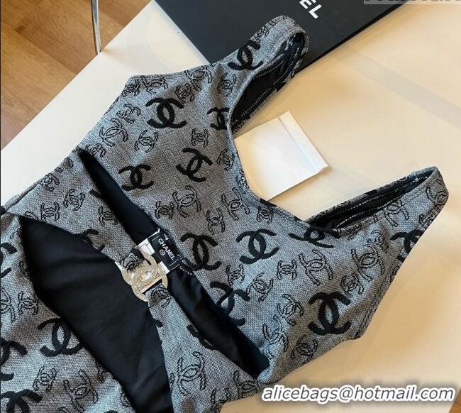 Best Luxury Chanel CC One-Piece Swimwear 0513 Grey 2025