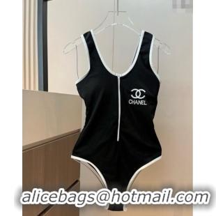 Good Product Chanel Zip One-Piece Swimwear with Logo Print 3090 Black 2025