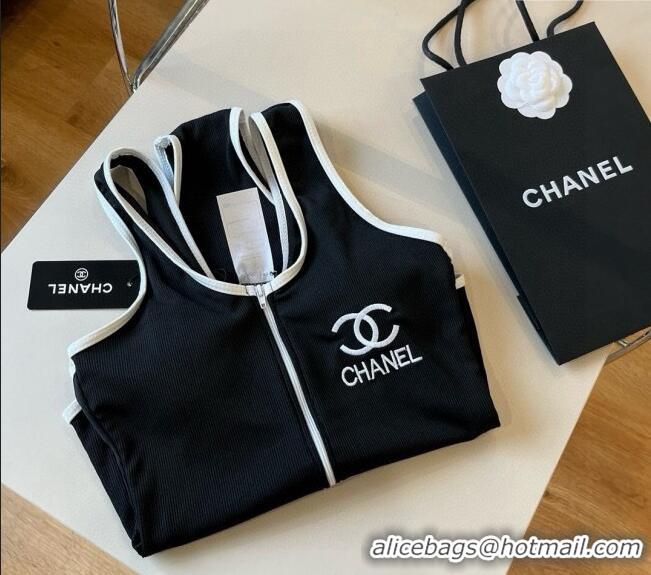 Good Product Chanel Zip One-Piece Swimwear with Logo Print 3090 Black 2025