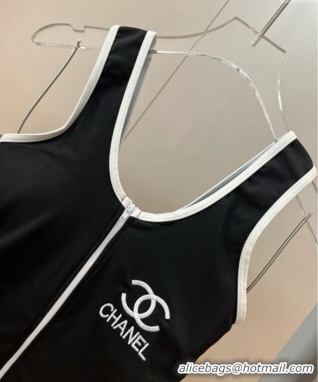 Good Product Chanel Zip One-Piece Swimwear with Logo Print 3090 Black 2025