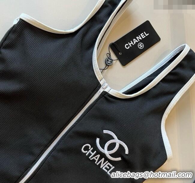 Good Product Chanel Zip One-Piece Swimwear with Logo Print 3090 Black 2025