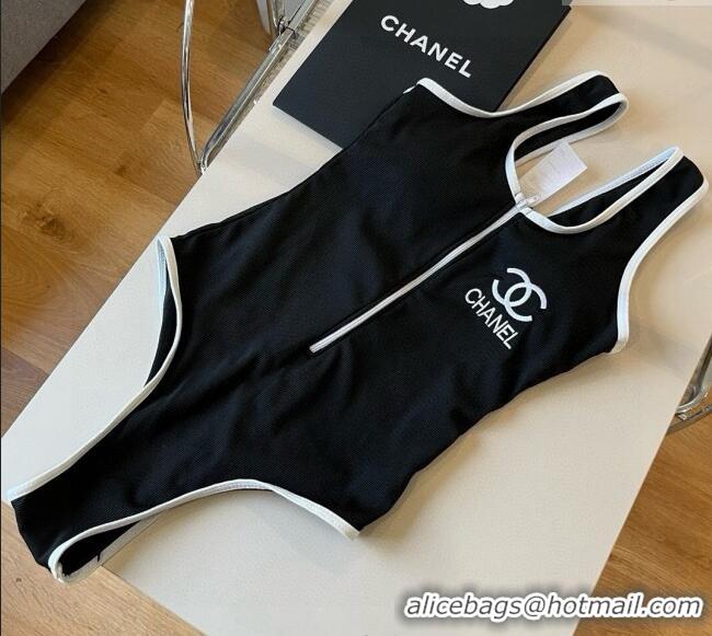 Good Product Chanel Zip One-Piece Swimwear with Logo Print 3090 Black 2025