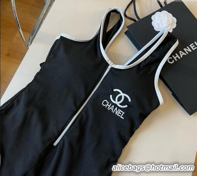 Good Product Chanel Zip One-Piece Swimwear with Logo Print 3090 Black 2025