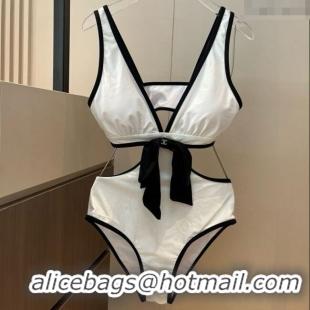 Luxury Cheap Chanel Cutout One-Piece Swimwear with Bow 3091 White 2025