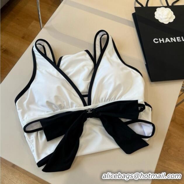 Luxury Cheap Chanel Cutout One-Piece Swimwear with Bow 3091 White 2025