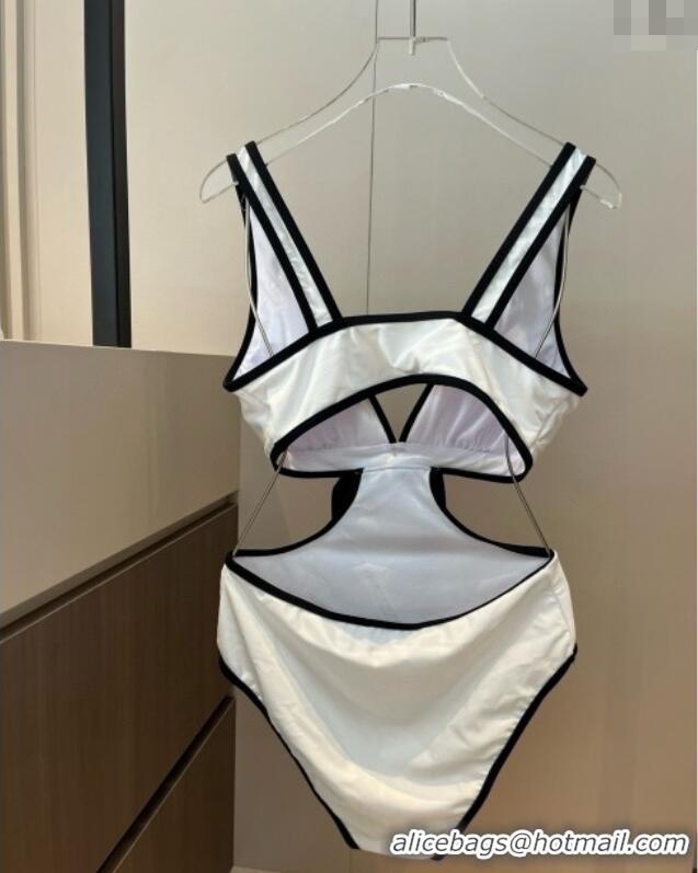 Luxury Cheap Chanel Cutout One-Piece Swimwear with Bow 3091 White 2025