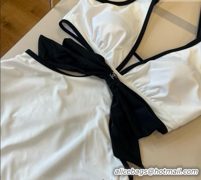 Luxury Cheap Chanel Cutout One-Piece Swimwear with Bow 3091 White 2025