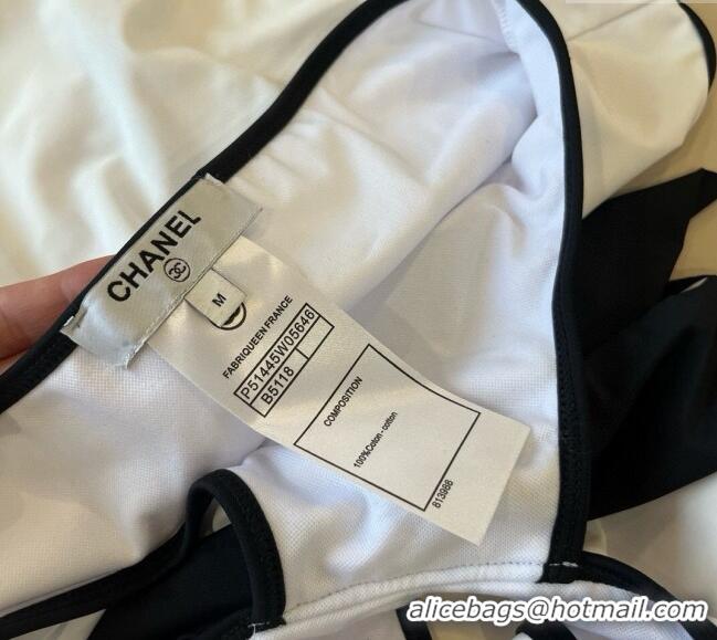 Luxury Cheap Chanel Cutout One-Piece Swimwear with Bow 3091 White 2025