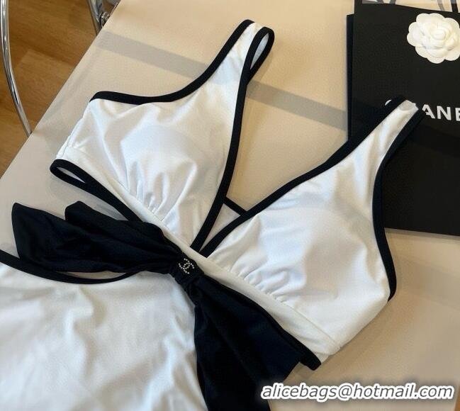 Luxury Cheap Chanel Cutout One-Piece Swimwear with Bow 3091 White 2025