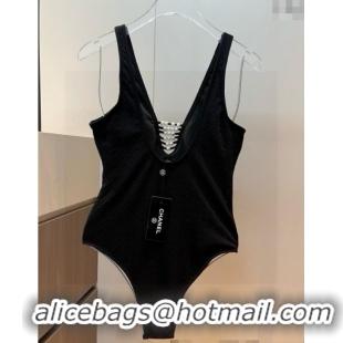 Shop Discount Chanel Pearls One-Piece Swimwear 0513 Black 2025