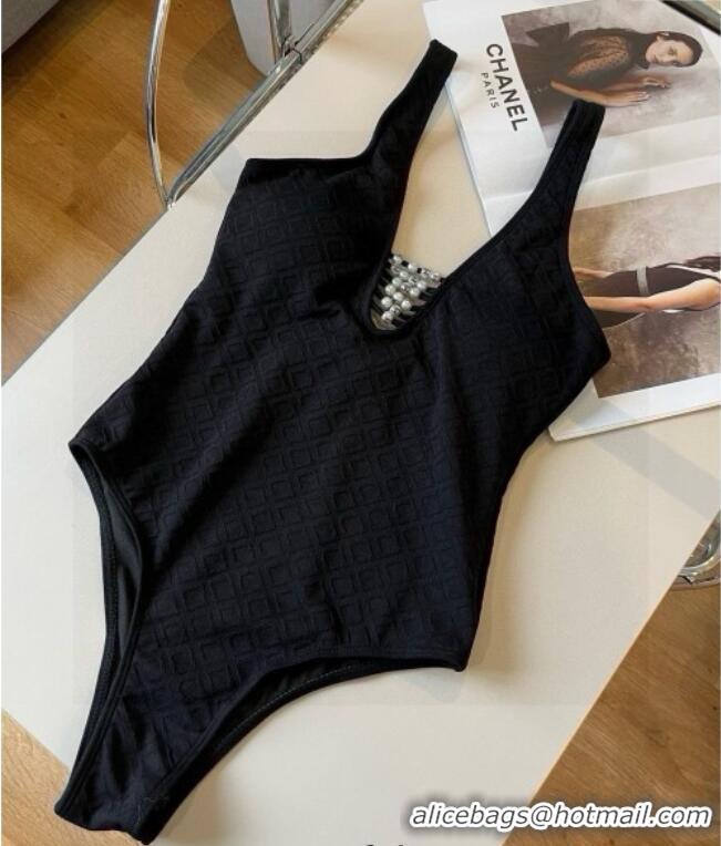 Shop Discount Chanel Pearls One-Piece Swimwear 0513 Black 2025