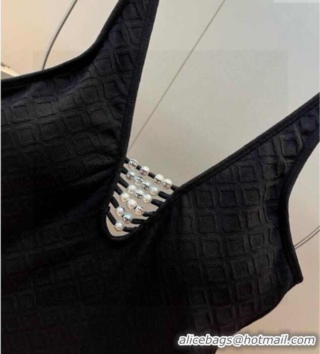 Shop Discount Chanel Pearls One-Piece Swimwear 0513 Black 2025