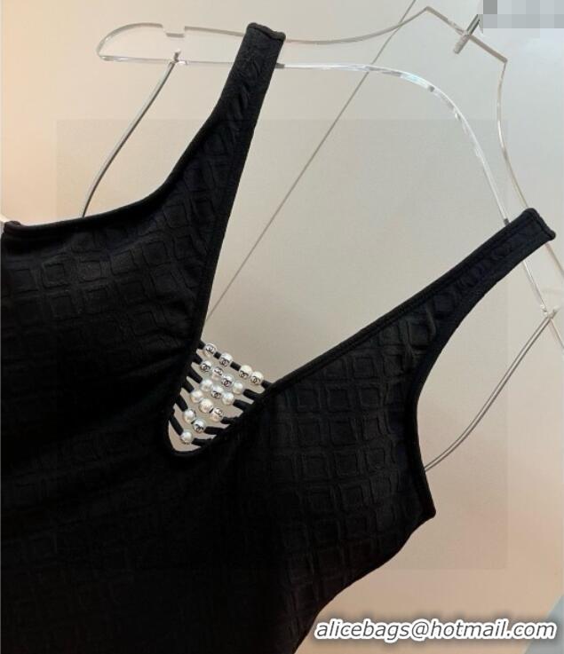 Shop Discount Chanel Pearls One-Piece Swimwear 0513 Black 2025