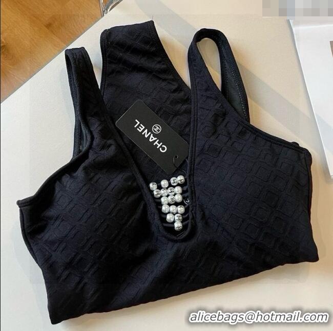 Shop Discount Chanel Pearls One-Piece Swimwear 0513 Black 2025