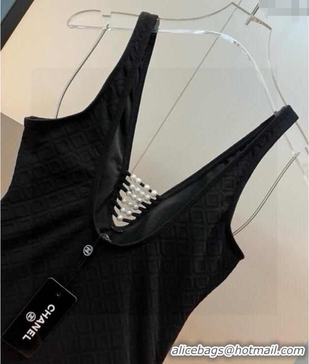 Shop Discount Chanel Pearls One-Piece Swimwear 0513 Black 2025