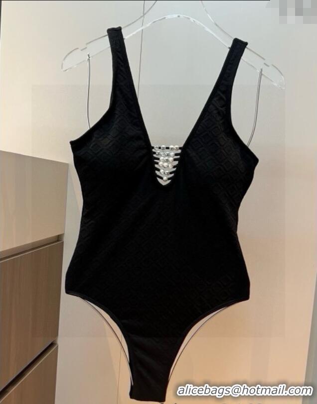 Shop Discount Chanel Pearls One-Piece Swimwear 0513 Black 2025