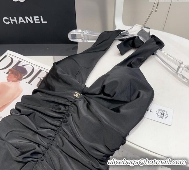 Buy Fashionable Chanel Pleated One-Piece Swimwear 0513 Black 2025