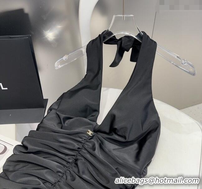 Buy Fashionable Chanel Pleated One-Piece Swimwear 0513 Black 2025