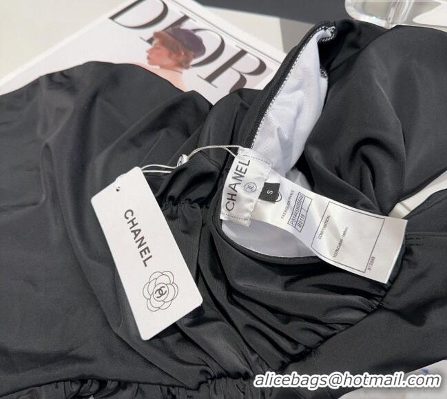 Buy Fashionable Chanel Pleated One-Piece Swimwear 0513 Black 2025