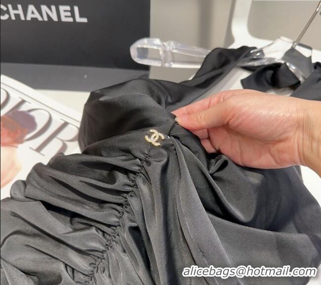 Buy Fashionable Chanel Pleated One-Piece Swimwear 0513 Black 2025