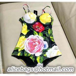 ​Buy Cheap Dolce & Gabbana Flower One-Piece Swimwear 0513 Black/Multicolor 2025