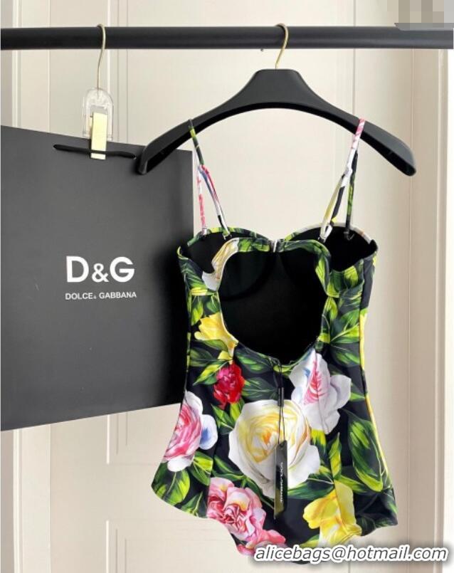 ​Buy Cheap Dolce & Gabbana Flower One-Piece Swimwear 0513 Black/Multicolor 2025